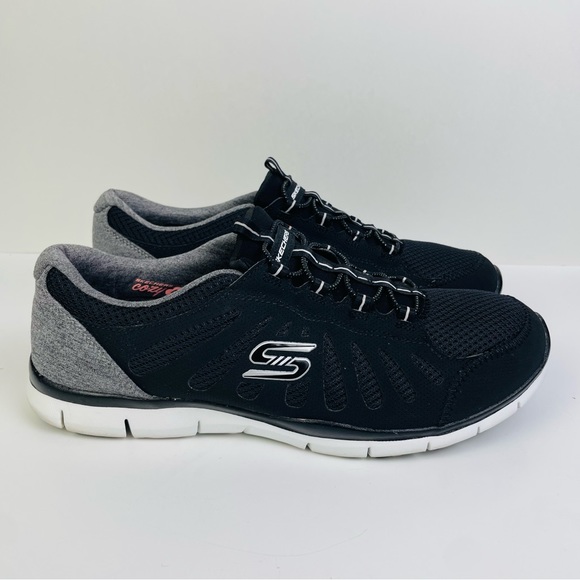 Skechers Gratis Black Walking Running Shoes Bungee Laces Slip On Women’s Size 10 - Picture 3 of 11